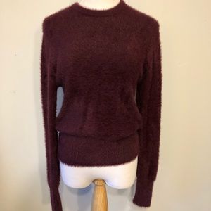 Zara Burgundy Fuzzy Crew Neck Sweater
